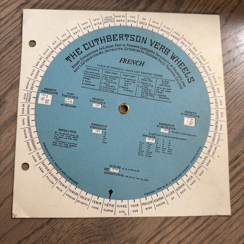 The Cuthbertson Verb Wheels FRENCH D.C. Heath and‎ Company Copyright 1933